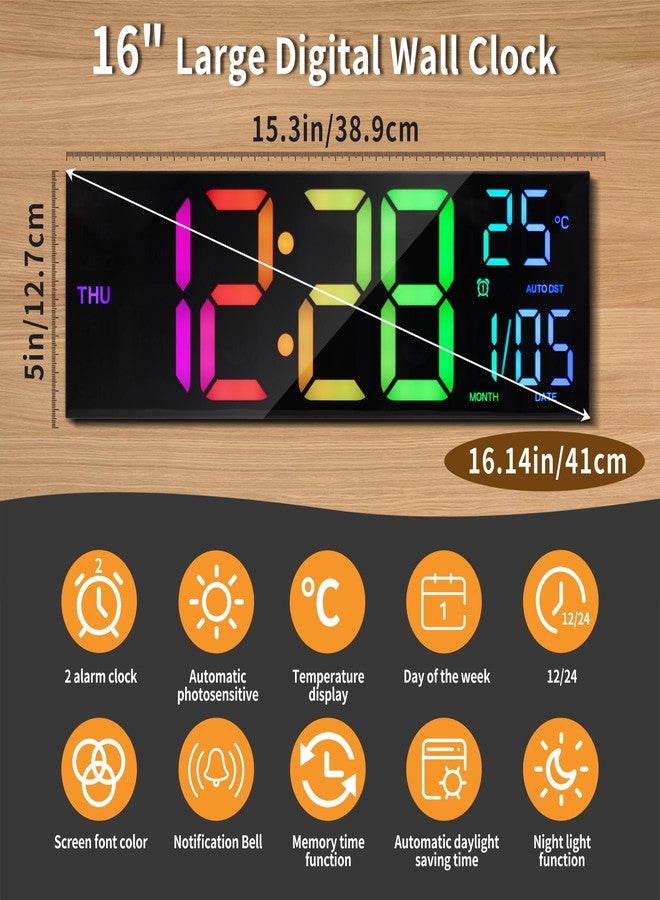 Maxstar Large Digital Wall Clock 16.2 inch Display, with RGB Color,Temperature,Remote Control,4 Level Brightness Dimmer,Night Light,2 Alarm,12/24H,DST Perfect for Home/Office/Garage/Gym/School - Image 3